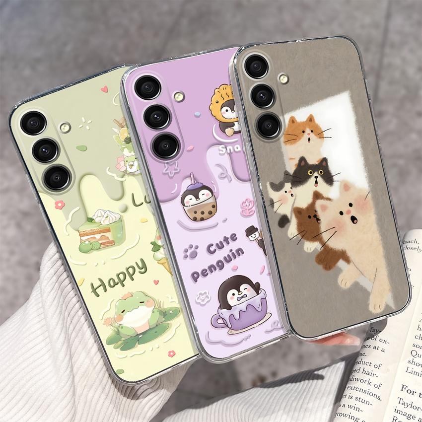 Casing For Samsung A16 A17 A15 A14 A13 A12 A10 A26 A25 A24 A23 A22 Phone Cover Cute Penguin Pattern Transparent Silicone Shell For Samsung Bumper Case