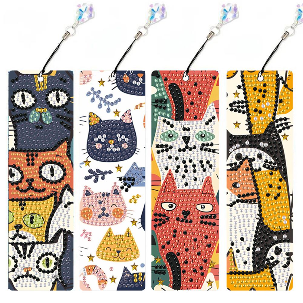 4Pcs Special Shape Animal Diamond Art Painting Bookmarks with Pendant DIY Diamond Art Bookmarks Kits for Adults Book Lovers