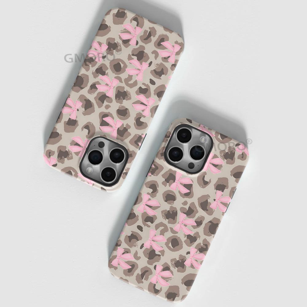 Processing sweet and cool leopard print bow iPhone17promax summer mobile phone case for girls