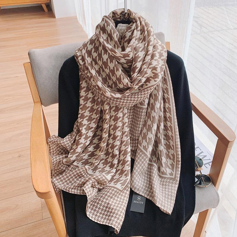 1 pcs 90x180Korean version of cotton and linen women's scarf long thousand bird check silk scarf warm outside with a scarf shawl