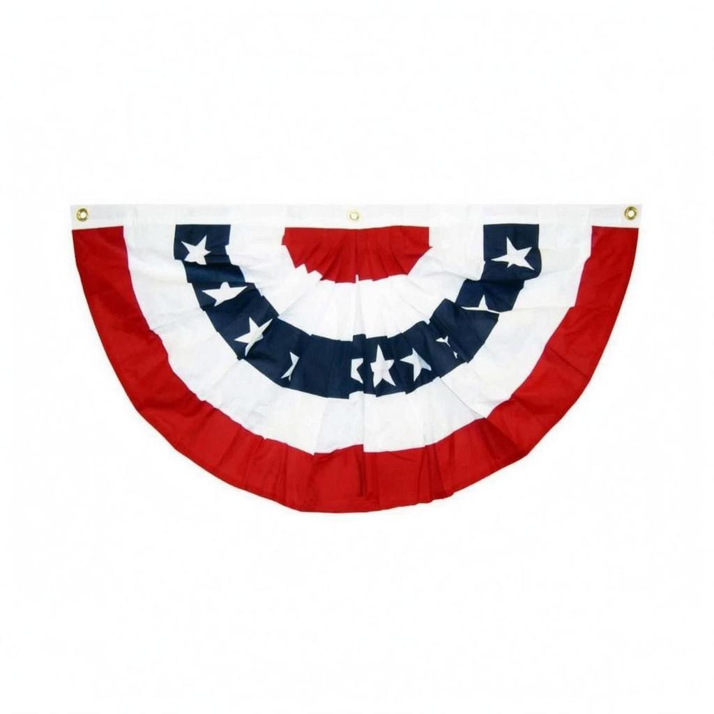 Half-Round Fan Banner Ruffled Patriotic Star Pattern for Porch, Fence