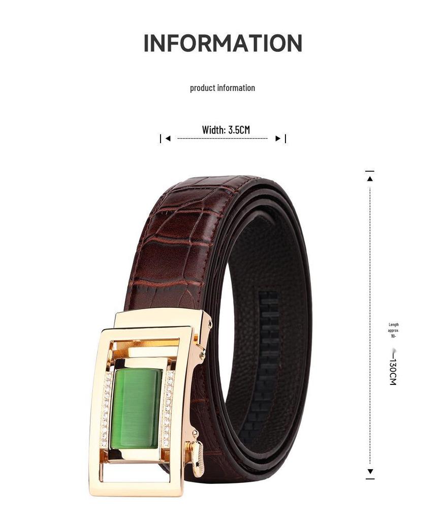 Men's Crocodile Pattern Jade Imitation Leather Belt with Rhinestone Buckle