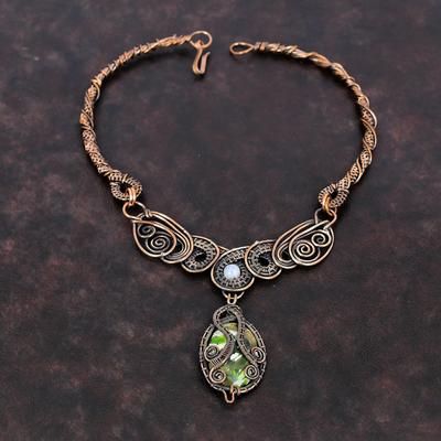 Collana di Calcedonio Cromato Australiano Collana Avvolta in Filo di Rame Collana di Pietra di Luna Arcobaleno Gioielli in Rame Fatti a Mano Regalo per Moglie