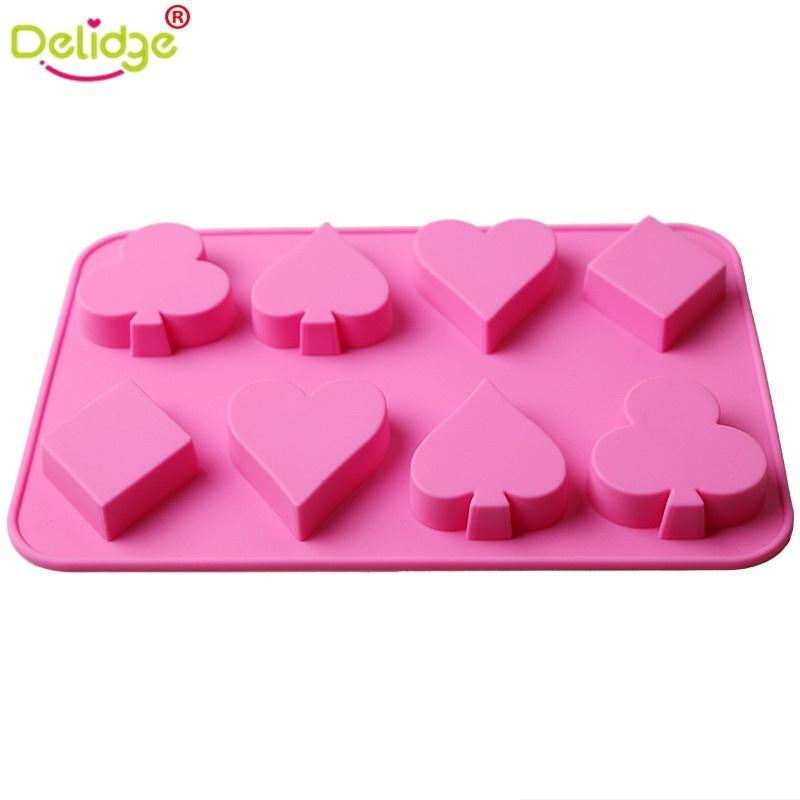 1 st 3D Poker Tårtform Silikonblock Hjärtform Fondant Choklad Godisform