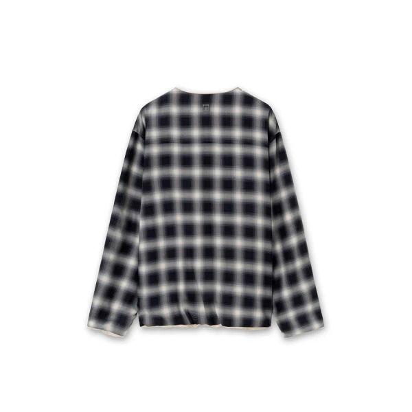 [wooyoungmi] Black Gradation Check Collarless Jacket W261JP18958B