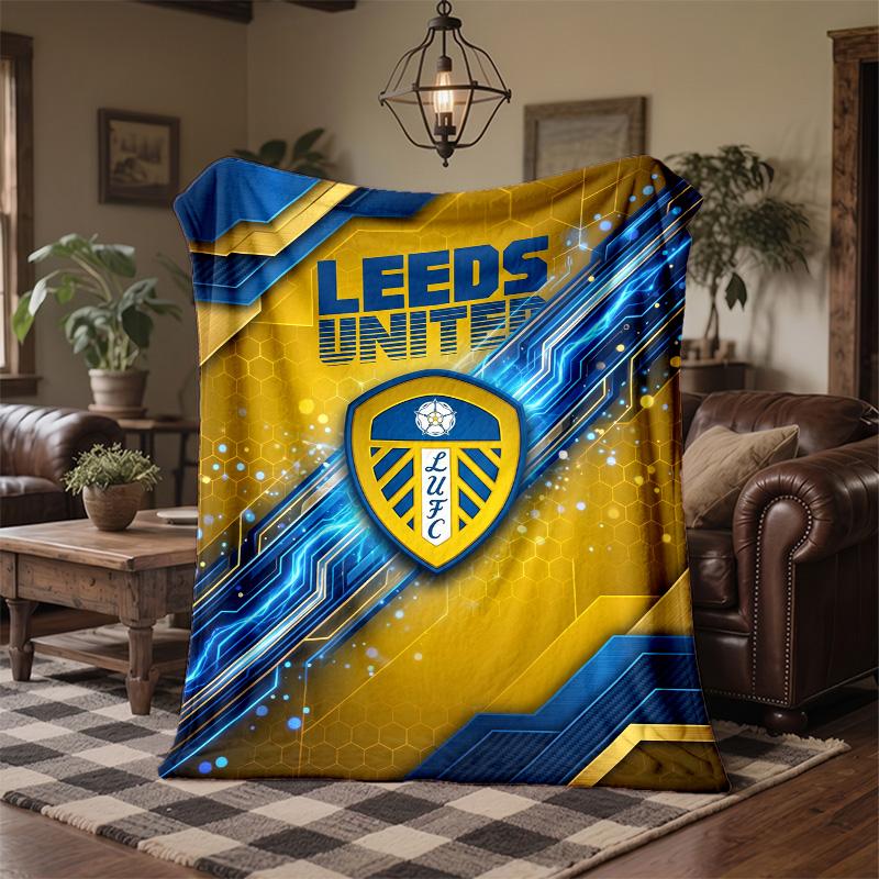 Leeds United Football Print Flannel Blanket Soft Warm Sofa Bed Throw Blanket For Home Office Bedroom