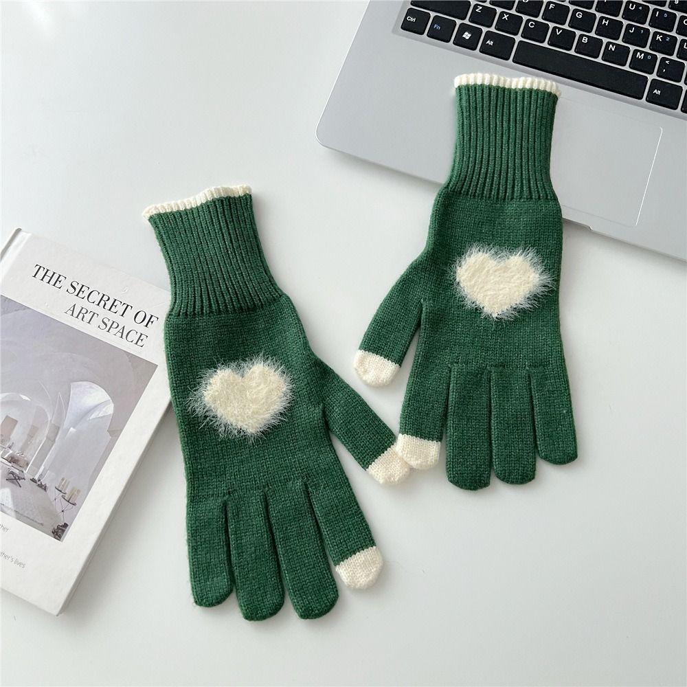 Cold Weather Korean Style Heart Gloves Touchscreen Thick Warm Knitted Gloves Coldproof Winter Mittens Autumn Winter