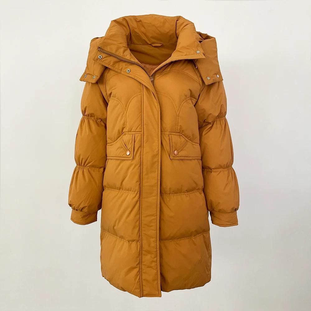 OFTBUY Осень-зима 90% белый утиный пух теплая куртка женская пуховик средней длины пальто — фото 17