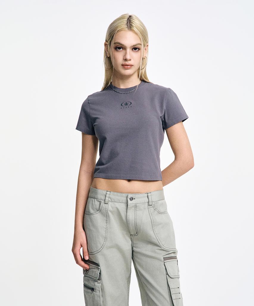 SUPRA Women'S Circle Crown Washed Crop T-Shirt (Gray)