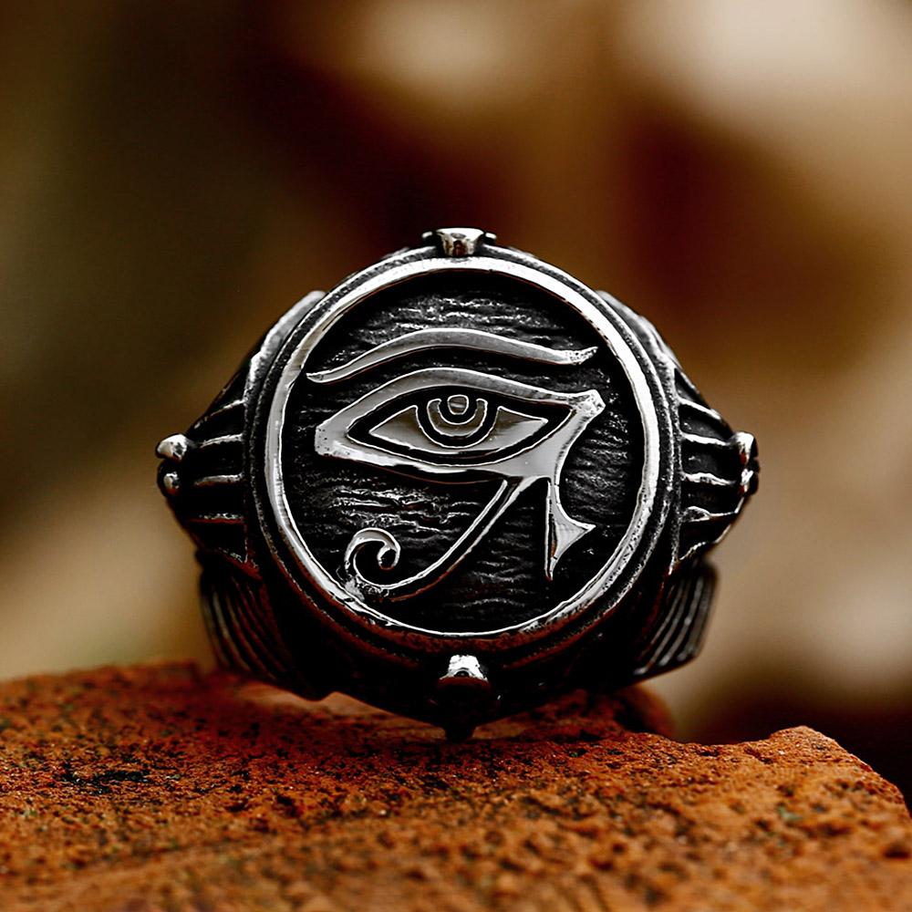 Neues Design Vintage Edelstahl Auge des Horus Ring für Männer Punk Altes Ägypten Pharao Text Symbol Ringe Amulett Schmuck Geschenke