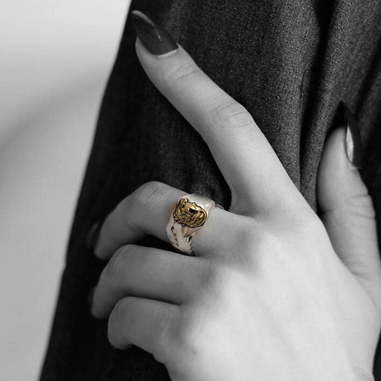 Retro Distressed 925 Silver Indian Head Adjustable Ring - Unisex Korean Style Fashion