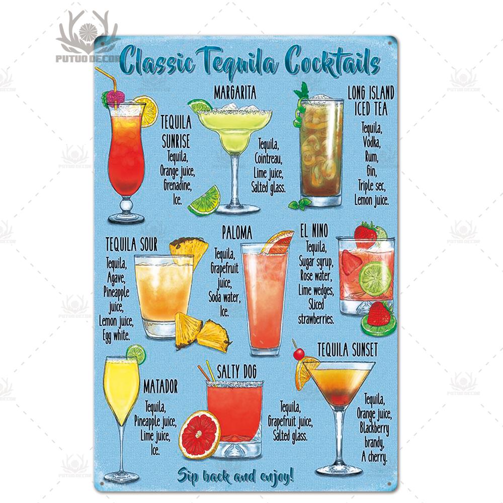 Putuo Decor Tin Signs Plaque Metal Vintage Cocktail Metal Sign Wall Decor for Man Cave Bar Club Iron Painting Decorative Plate