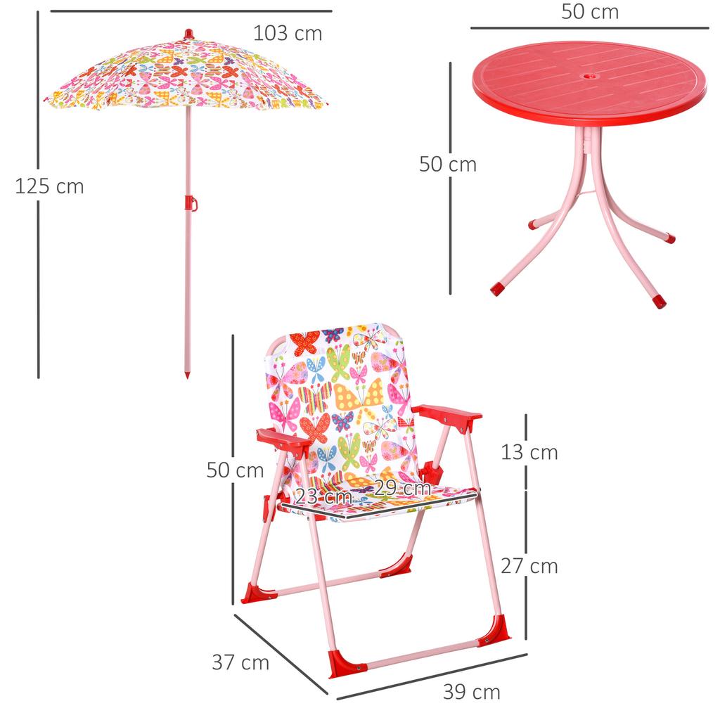 Kids Outdoor Bistro Table and Chair Set Butterfly Pattern Garden Patio Backyard with Removable & Height Adjustable Parasol