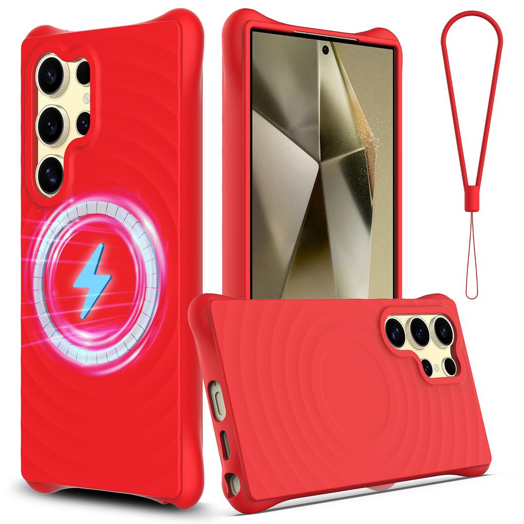 For Samsung Galaxy S24 Ultra Magnetic Case Ripple Texture Anti-Drop Liquid Silicone Phone Cover