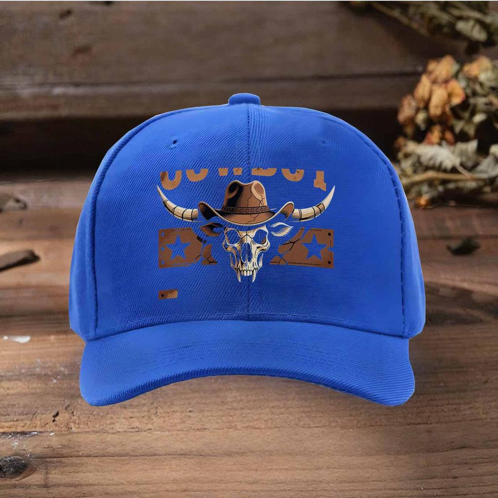 Western Cowbull Skull Trucker Hat Adjustable Wide Brim Retro Baseball Cap For Men Women Lightweight Casual Outdoor Cap