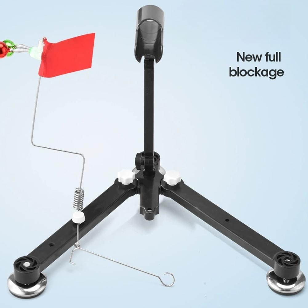 Foldable Ice Fishing Rod Holder with Bell & Flag - Adjustable Ice Auger-Compatible Bracket Portable Winter Fishing Accessories