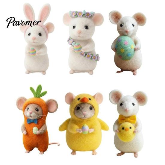 Compact Decorative Mice Needle Felted Mouse Easter Mini Ornaments Handmade Wool Figurine with Felt Egg/Chick for Tiered Tray Tabletop Spring