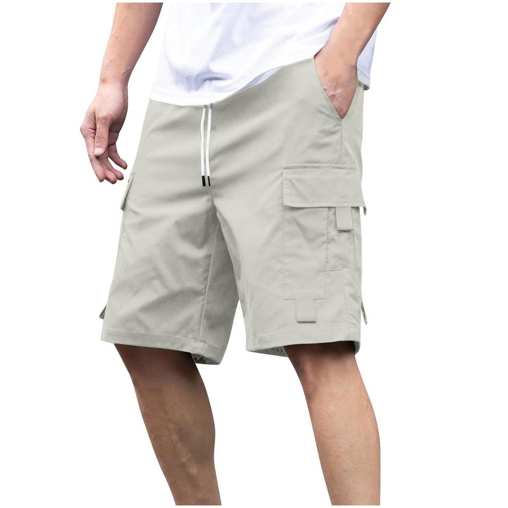 Men's Summer Solid Color Casual Zippered Multi-Pocket Sports Quick-Drying Breathable Shorts