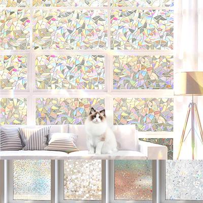 3D Stained Glass Window Film Anti Look Vinyl Rainbow Privacy Stickers Adhesive Static Cling Shower Windows Frosted Decoration