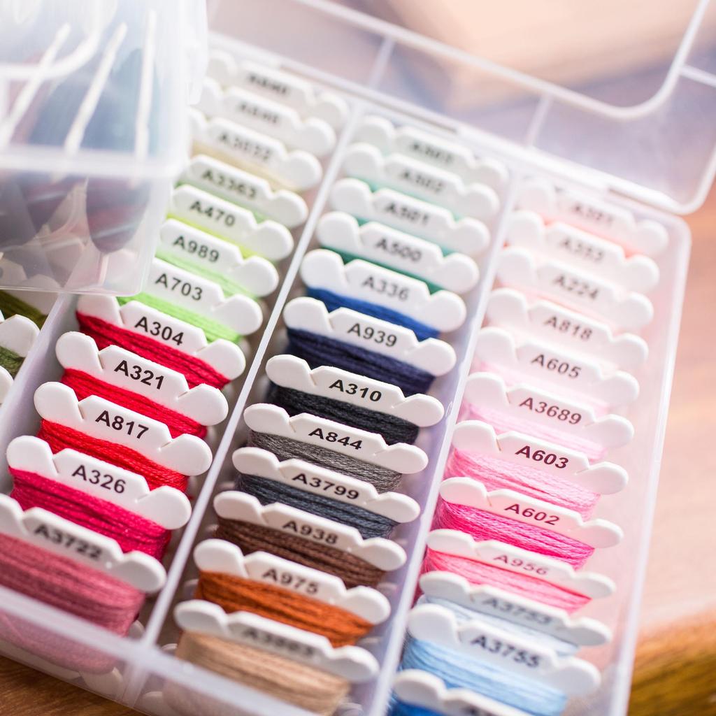 120-Color Hand-Embroidered Cotton Thread Set in Plastic Box for Cross Stitch & Sewing