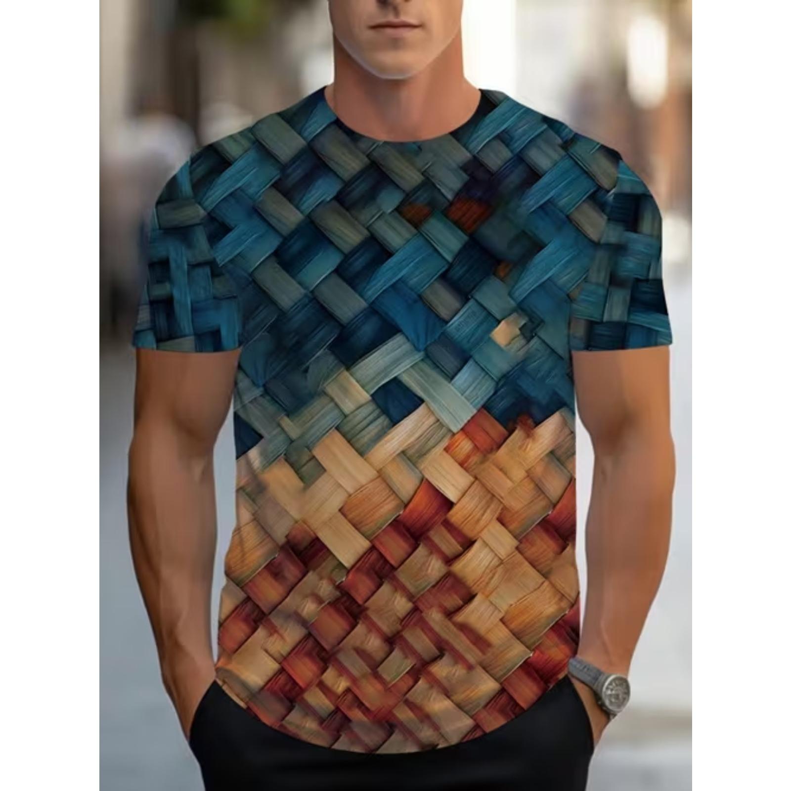 

New Summer Men s Fashion T-shirt Personality Geometry Pattern Printed Men s T-shirt Top 8XL янкі синього кольору