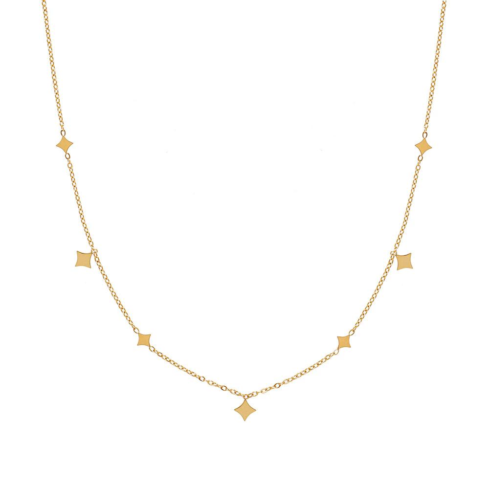 Stainless Steel New Temperament Retro Gold Color Four-pointed Star Pendant Necklace for Women Classic Chokers Zircon Colorfast