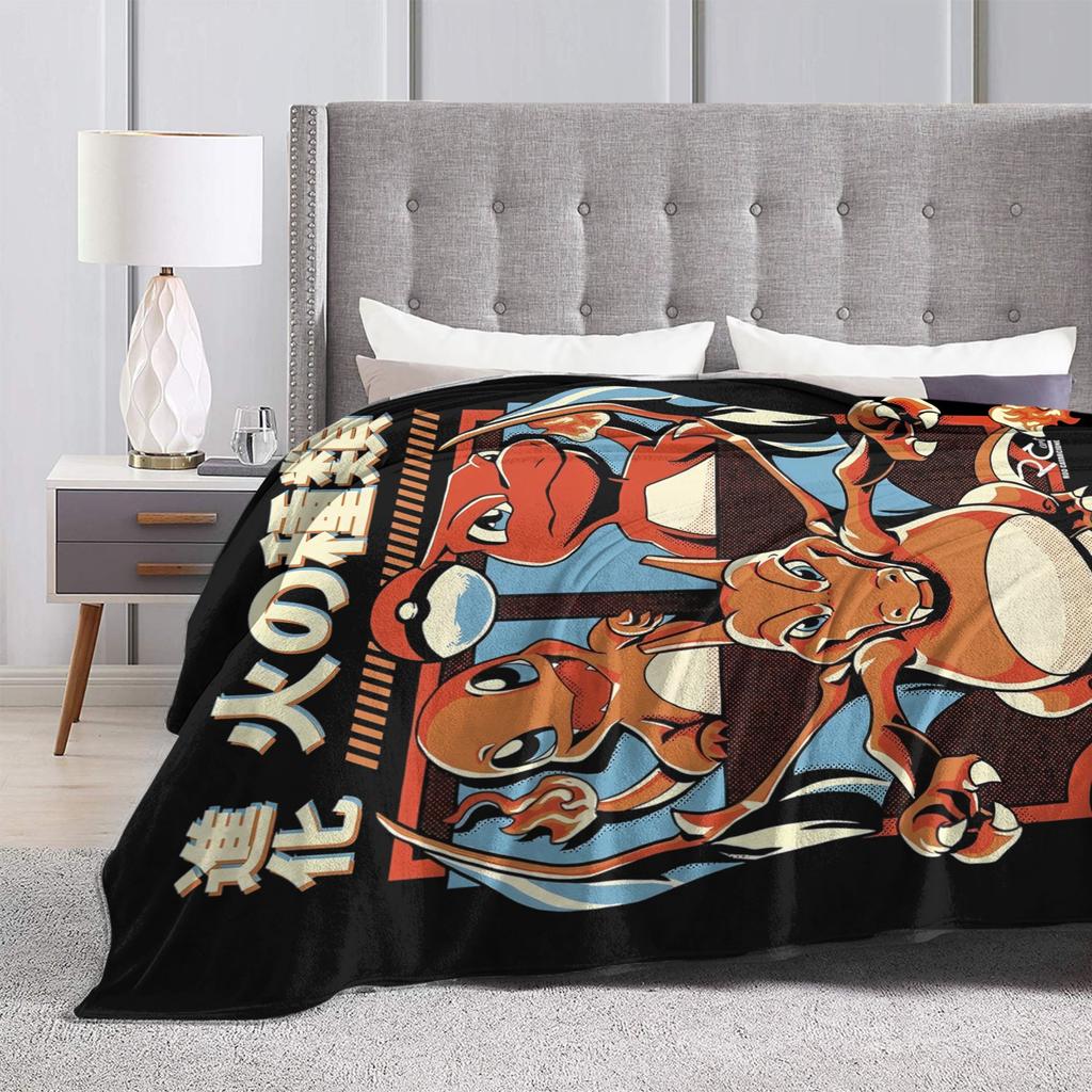 Pokemoned Coral Fleece Plush Throw Blankets Charmander Charmeleon Charizard Blanket for Bedding Couch Warm Plush Thin Quilt,