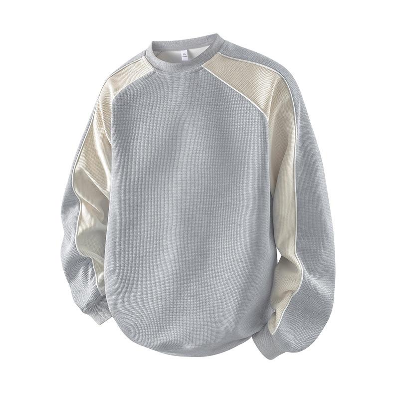 Herren Sweatshirt mit Farbblock und Raglanärmeln - Waffelstrick Pullover mit Rundhalsausschnitt und Kontrast-Paspelierung