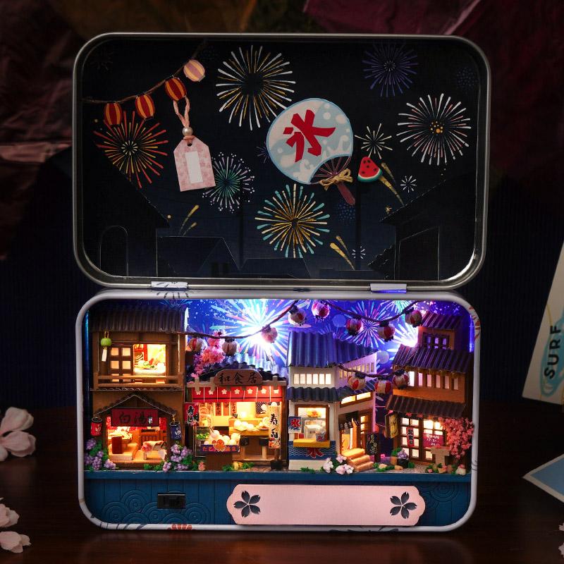 CUTEBEE Japanisches Kasten-Theater DIY Puppenhaus Bausatz Möbel Miniatur Puppenhaus Beleuchtung Spielzeug Für Kinder Paar Geburtstagsgeschenk
