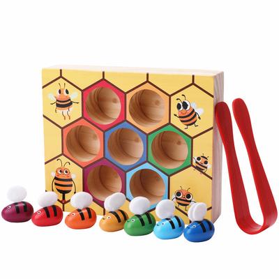 New Early Education Wooden Bug Catching Game Children's Puzzle Play House Color Cognition Clip Little Bee Toy