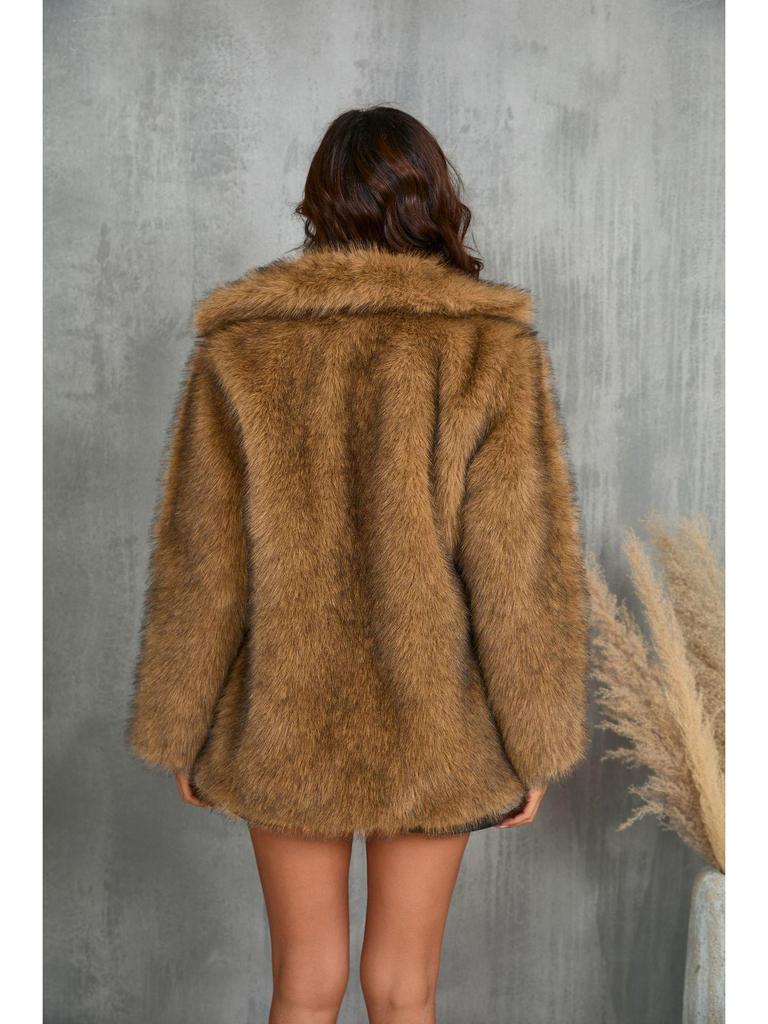 2024 European & American Women's Autumn/Winter Faux Fur Collar Coat