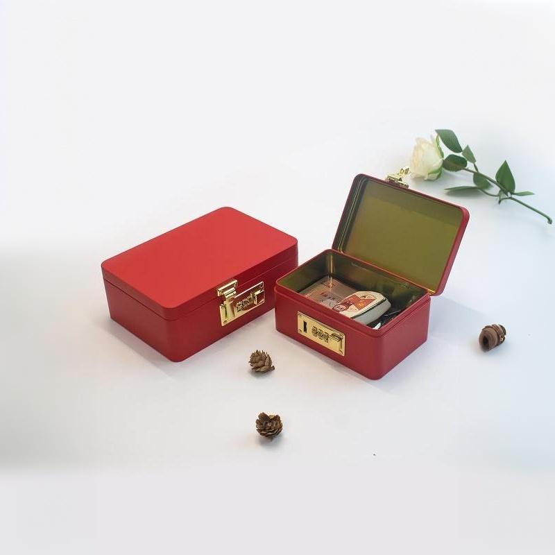 Combination Lock Password Lock Storage Box Metal Construction Flip Top Design Key Safe Box Rectangular Shape Initial Password