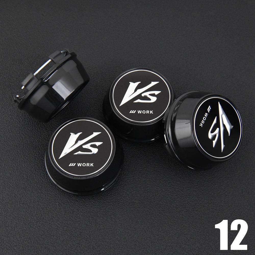 ASV1 4PCS JDM WORK Rim Cap 61mm Clip Sport Wheel Cap MEISTER EQUIP Emblem Sticker Wheel Center Cap Hub Cover Cap Black & Silver