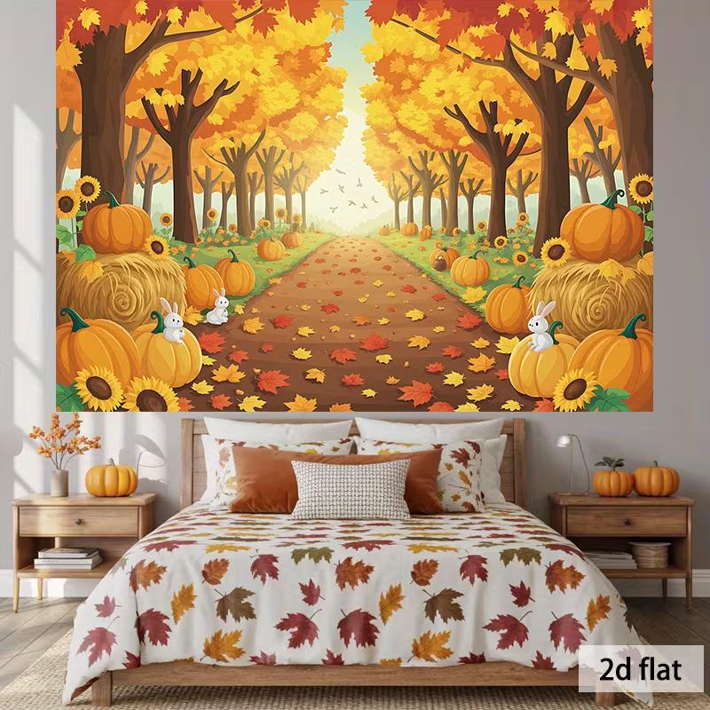 2D Whimsical Fall Pumpkin Rabbit Photography Background