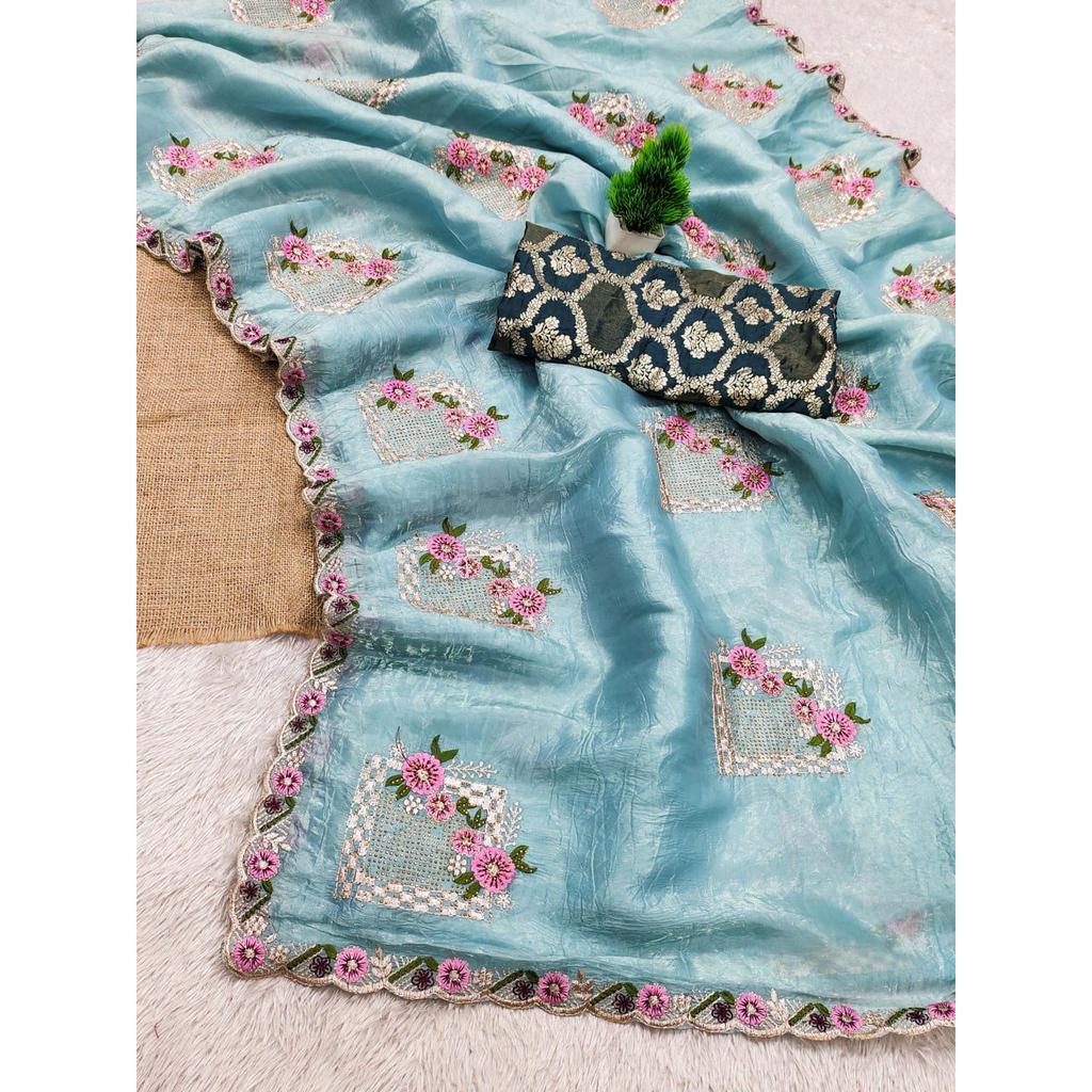 Beautiful Floral Embroidery all Over The Saree