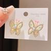 14K Gold-Plated Silver Butterfly Earrings with Diamond Inlay - Elegant and Luxurious Design