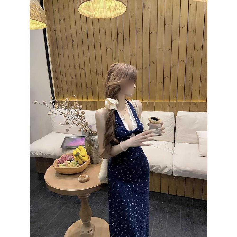 

Кружевное платье с цветочным принтом, V-образным вырезом, летнее женское платье-годе, красивое платье с запахом на талии и бедрах XL- (recommended 110-60kg)