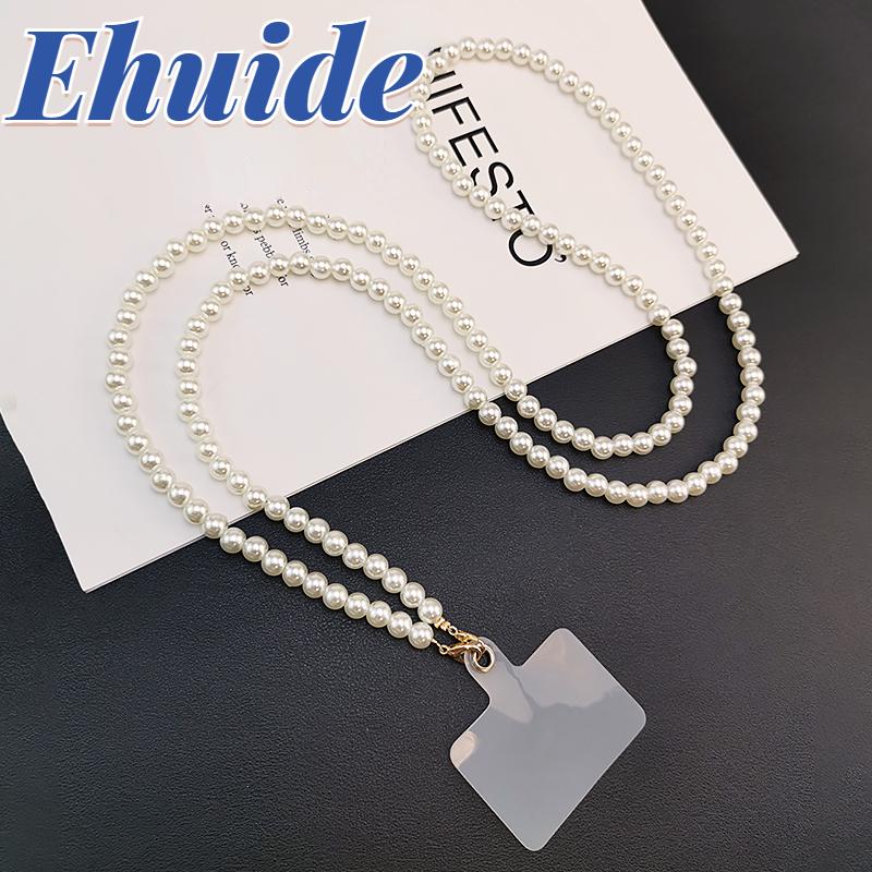 

Phone Lanyard Long Crossbody Necklace Chain Hand-beaded Plastic Pearl Diamond Strap Anti-lost Universal Clip Bag for Phone Case