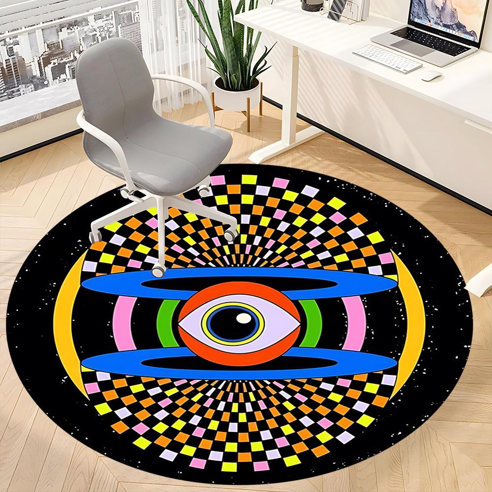 1 Stück Psychedelisches Auge Büro Runder Teppich, Rutschfest, Weich und Langlebig Büroteppich für Innendekoration, Perfekt für Büro, Dekoration yy260204011