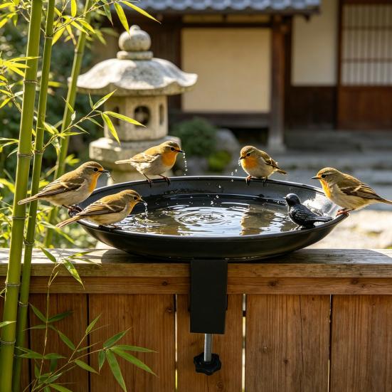 Metal Detachable Bird Bath And Feeder for Garden 2-in-1 Outdoor Waterer & Feeder Rust-Proof No-Drill Rail Mount Bird Watering Basin for Patio Balcony