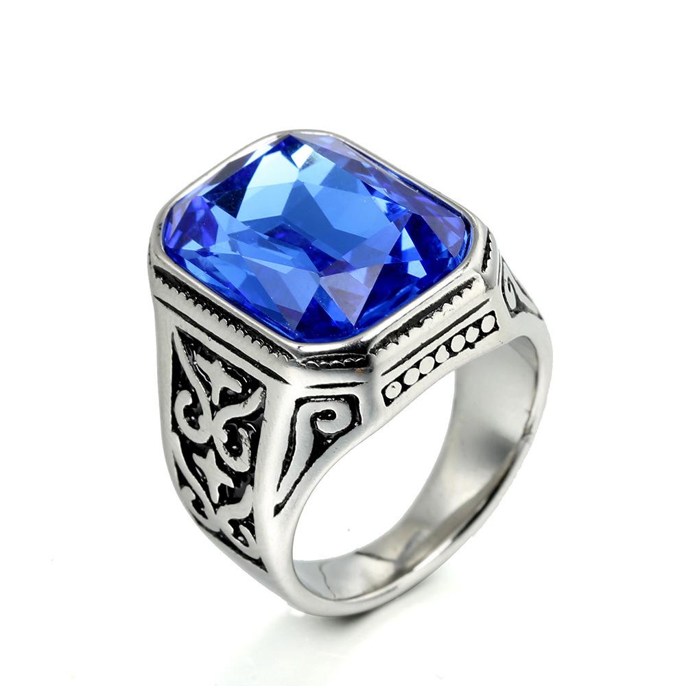 

Винтажное большое кольцо с драгоценным камнем из титановой стали для мужчин, стильное, прочное, ювелирное украшение, подарок No. 10
