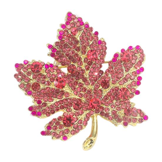 Women Brooch Rhinestone Maple Shape Collar Pin Anti-Oxidation Anti-Rust Party Evening Wear Clothes Pin Bag Scarf Sweater Brooch