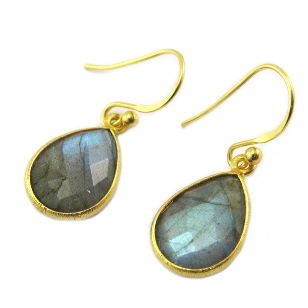 Les Trésors De Lily [P2578] - Golden Gray 'Minéralia' Silver Earrings (labradorite)