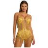Damen Bauchtanz Bodysuit mit Fransen Pailletten Quasten Ausgeschnitten Rückenfrei Glänzend Jumpsuit