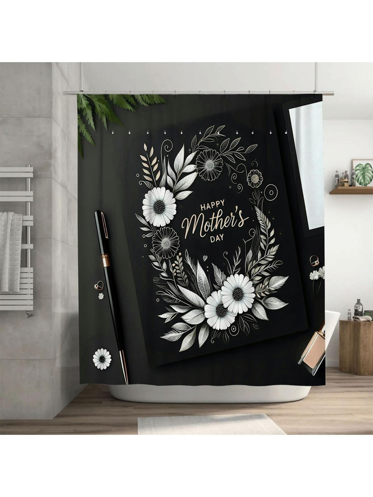 

Happy Mother s Day Floral Shower Curtain | Elegant Black and White Design 90X180cm
