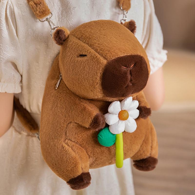 Kawaii Creative Animal Capybara Plush Backpack Doll Bow Food Fries Burger Flower Soft Plush Shoulder Bag Birthday Gift
