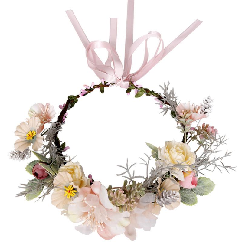 💰Kjøp Handmade Floral Headband Leaf Berry Flower Crown with Pink Ribbon ...