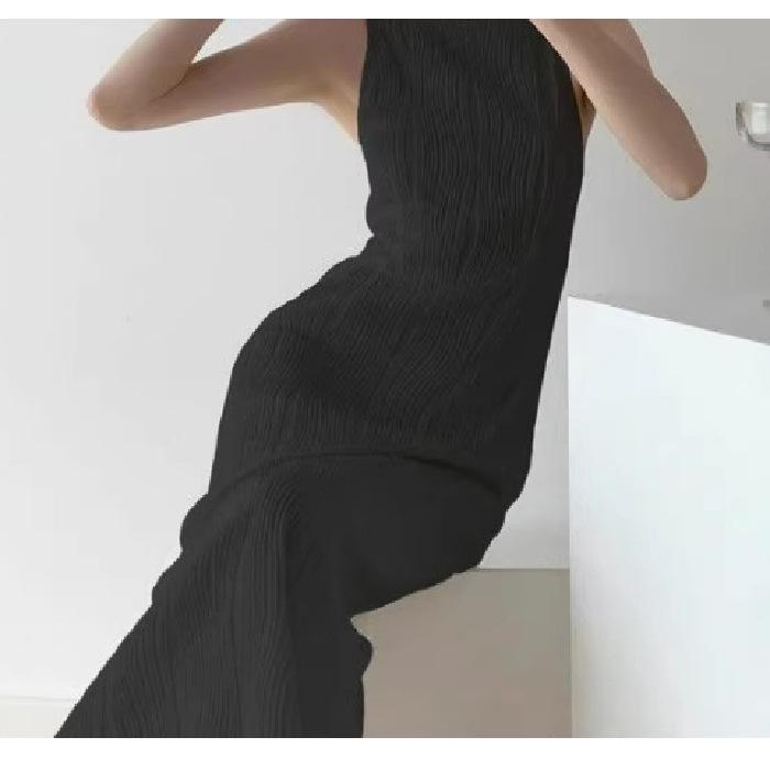 Textured Pearl Strap Waist-Cinching Camisole Dress - Trendy Socialite Style A-Line Skirt 2XL