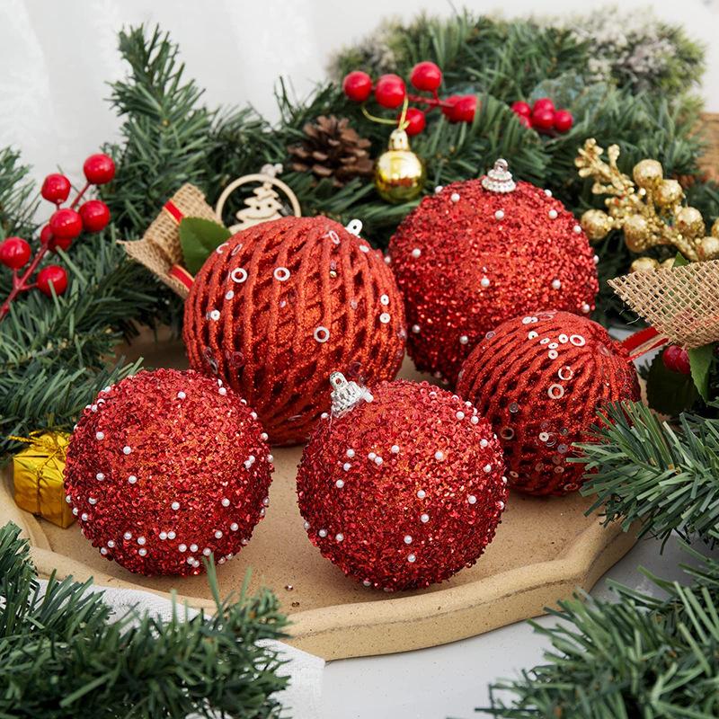 12Pcs 8cm Christmas Tree Balls Ornament Big Glitter White Red Xmas Tree Hanging Pendant Decoration For Home 2025 New Year Gift