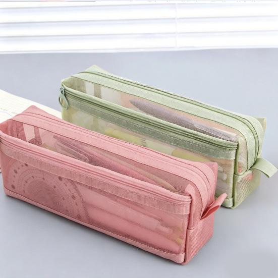 Pencil Case Double-Layer Large Capacity Transparent Mesh Students Exams Stationery Organizer Break-resistant Pencil Bag